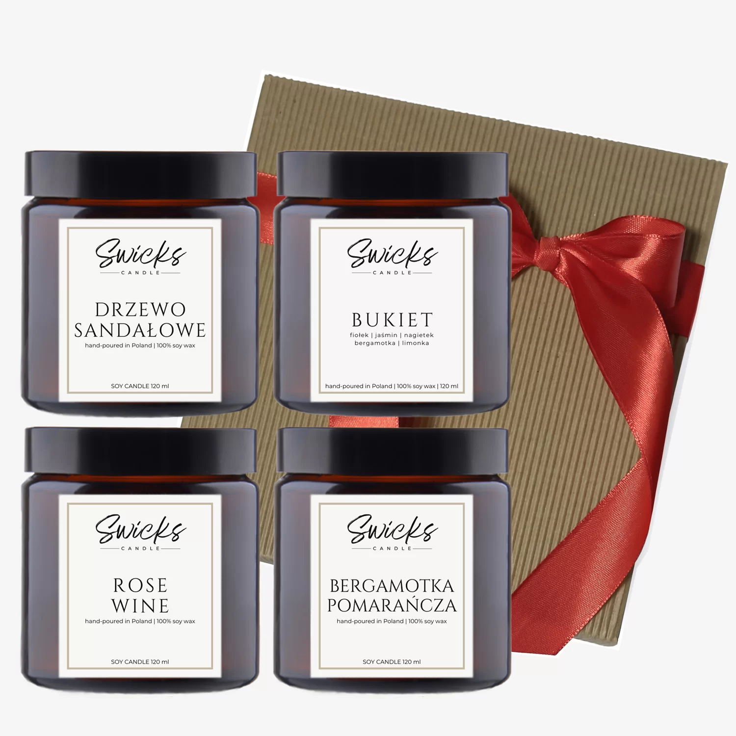 Zestaw świec 4x120ml | dowolny zapach | brązowe pudełko
