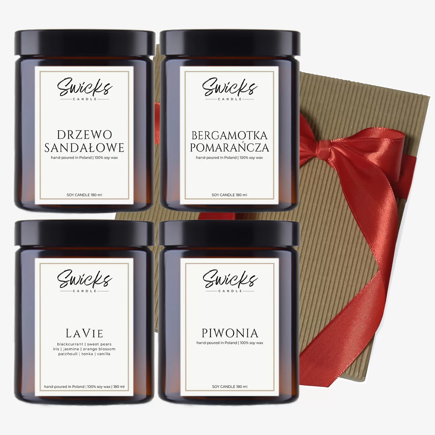 Zestaw świec 4x180ml | dowolny zapach | brązowe pudełko