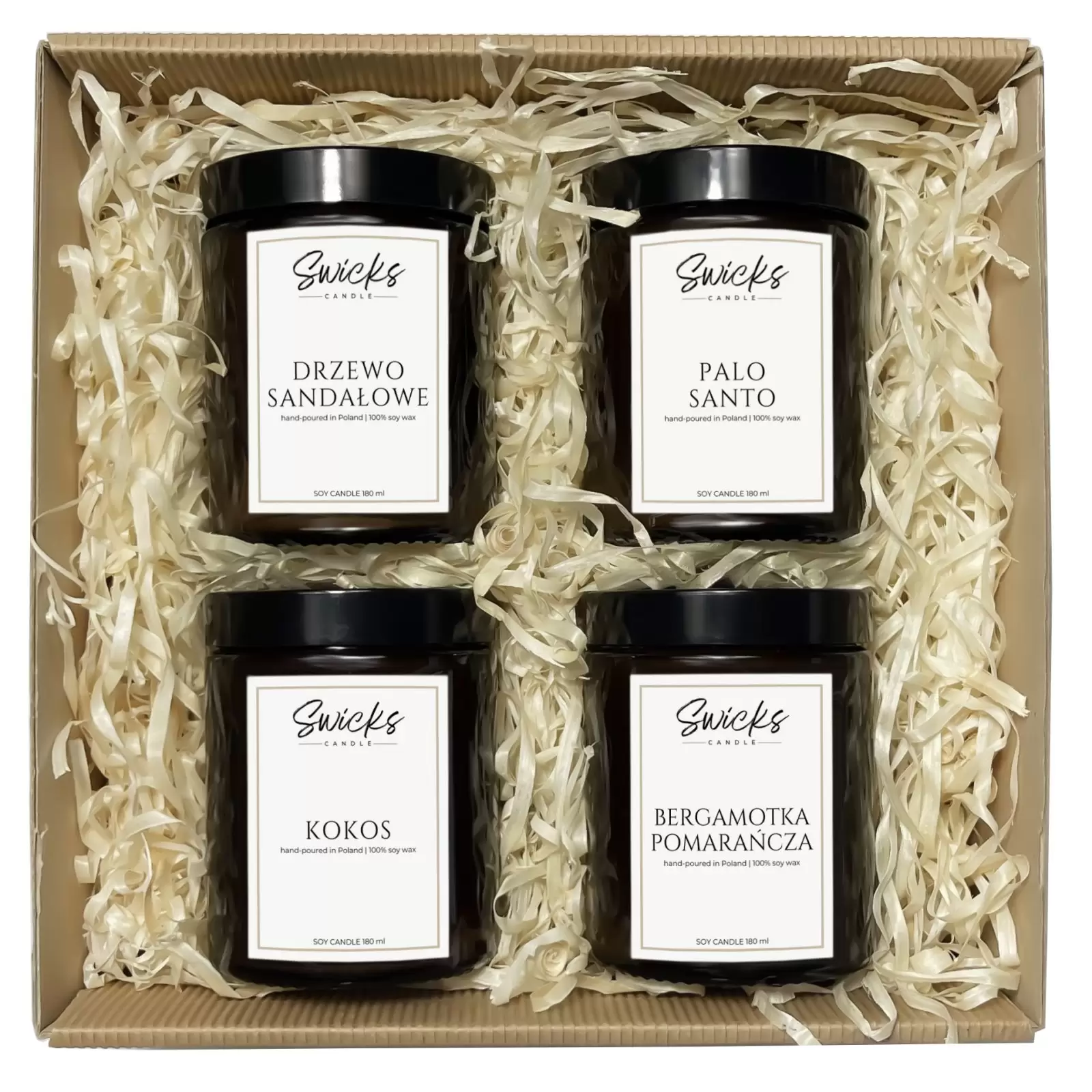 Zestaw świec 4x180ml | dowolny zapach | brązowe pudełko