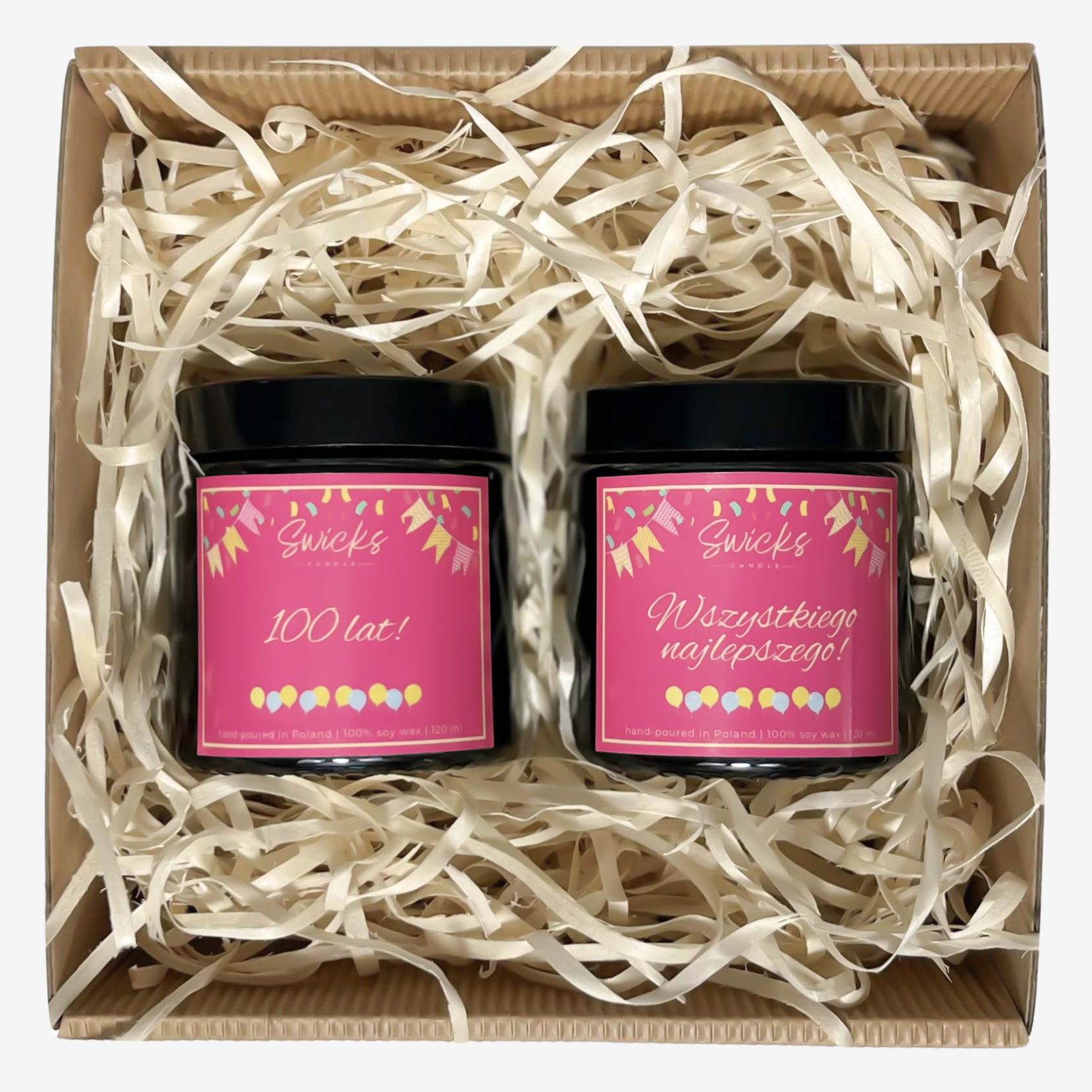 Zestaw świec NA URODZINY róż 2x120ml | dowolny zapach | brązowe pudełko