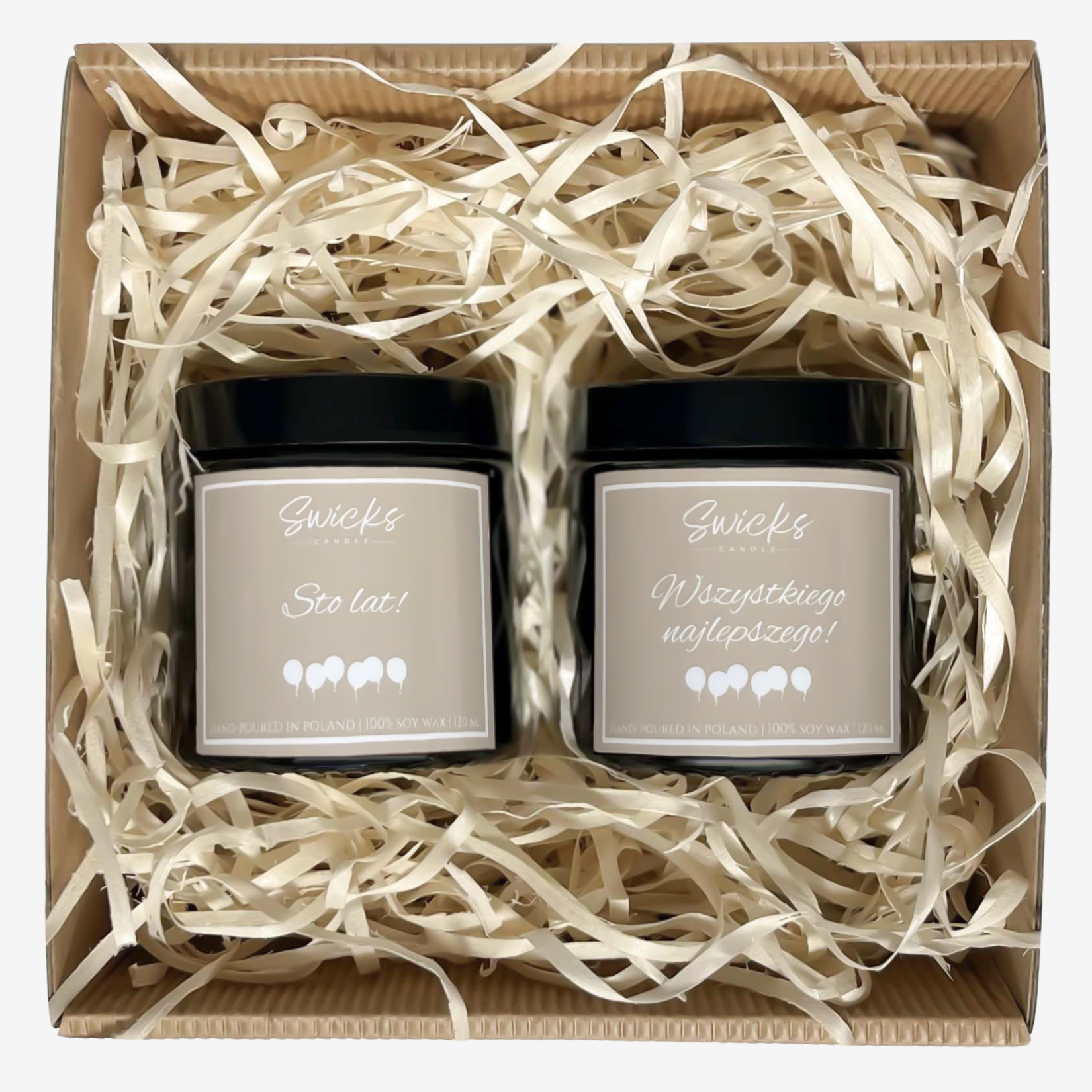 Zestaw świec NA URODZINY 2x120ml | dowolny zapach | brązowe pudełko
