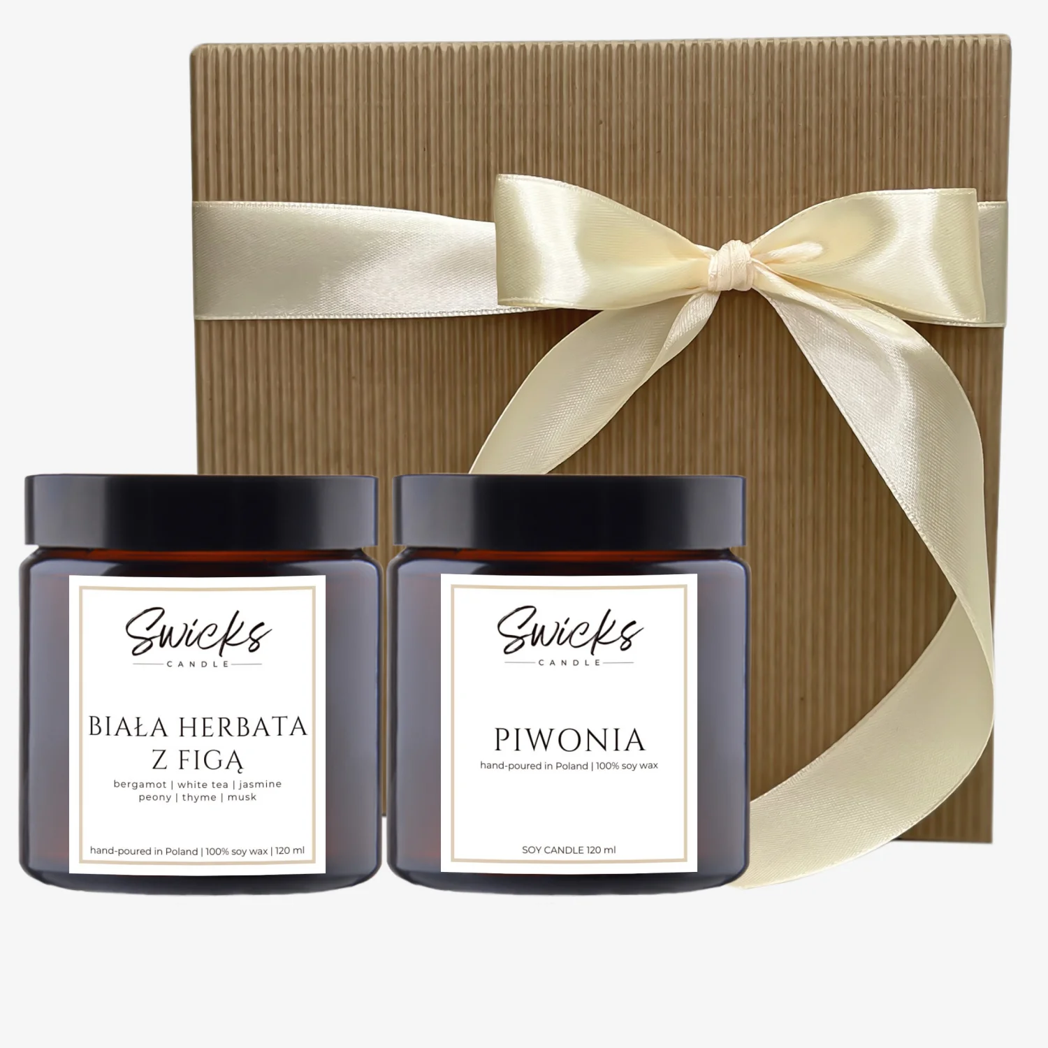 Zestaw świec 2x120ml | dowolny zapach | brązowe pudełko