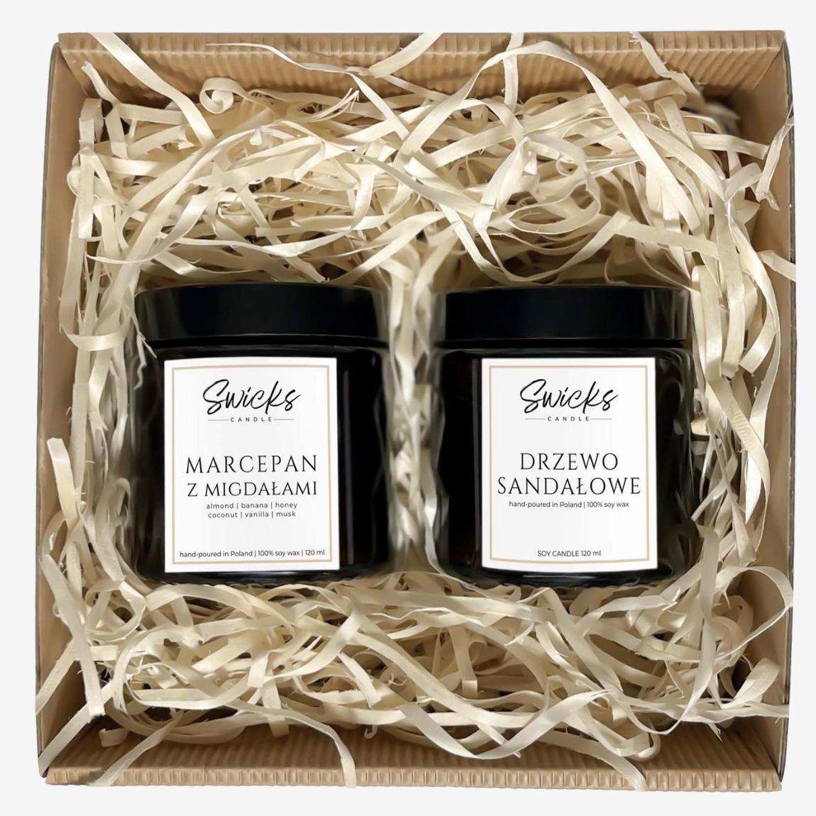 Zestaw świec 2x120ml | dowolny zapach | brązowe pudełko