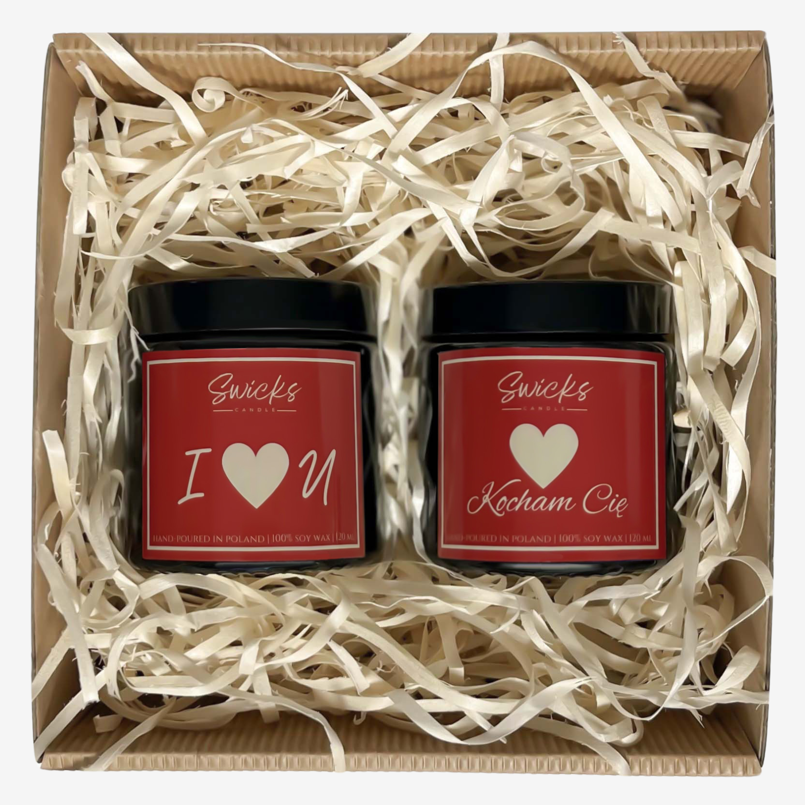 Zestaw świec NA WALENTYNKI 2x120ml | dowolny zapach | brązowe pudełko