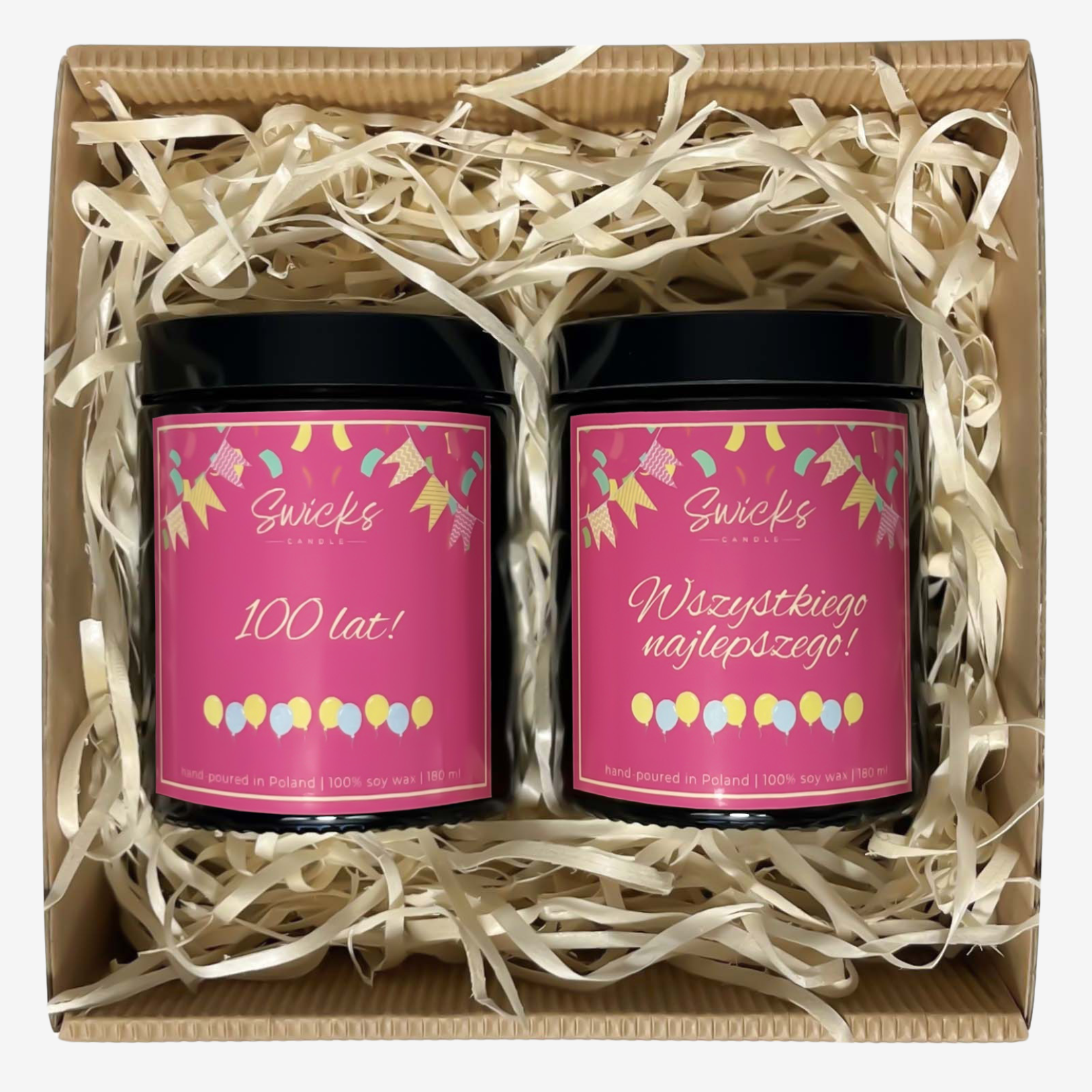 Zestaw świec NA URODZINY róż 2x180ml | dowolny zapach | brązowe pudełko