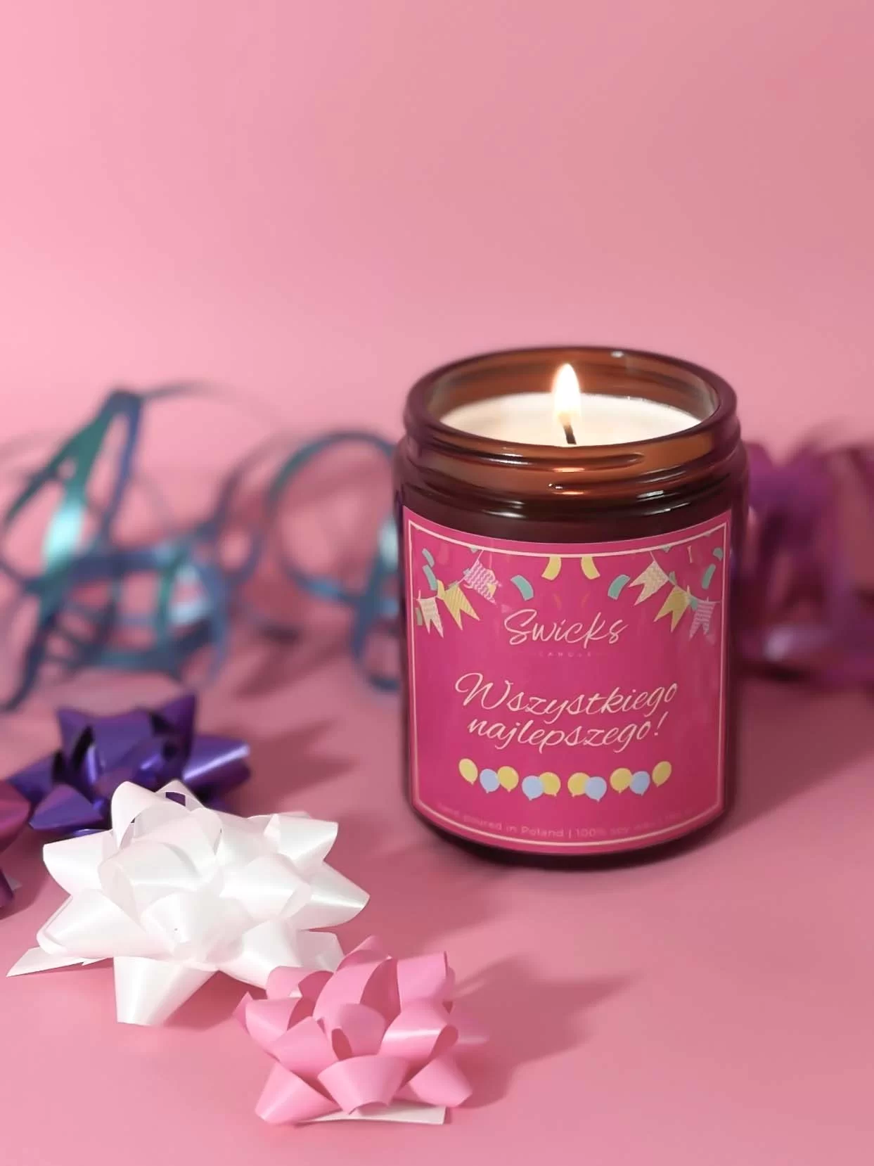 Zestaw świec NA URODZINY róż 2x180ml | dowolny zapach | brązowe pudełko