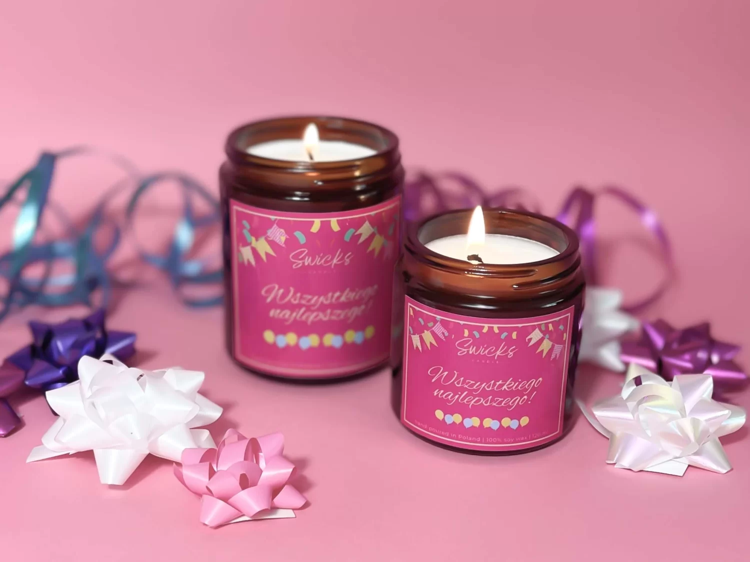 Zestaw świec NA URODZINY róż 2x180ml | dowolny zapach | brązowe pudełko