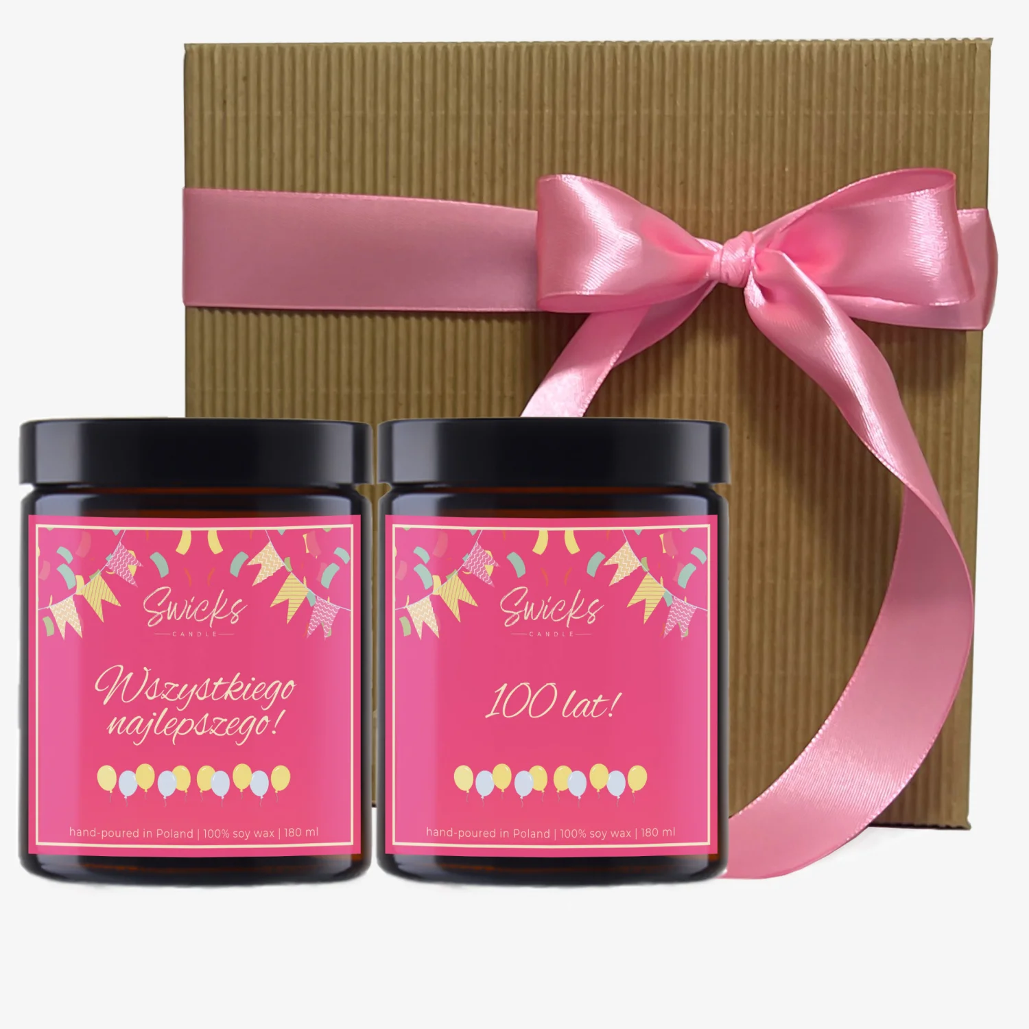 Zestaw świec NA URODZINY róż 2x180ml | dowolny zapach | brązowe pudełko