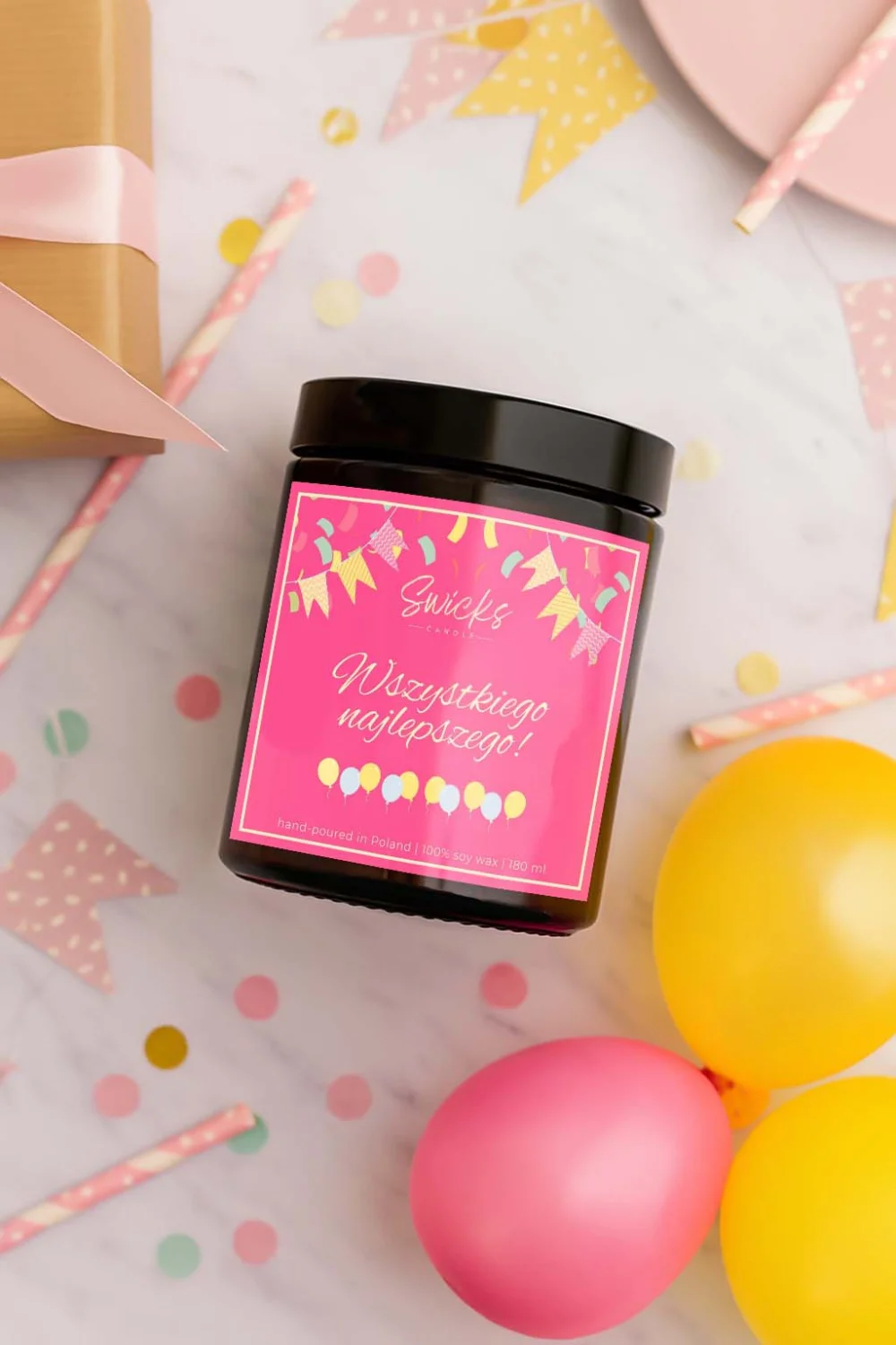 Świeca sojowa WSZYSTKIEGO NAJLEPSZEGO róż 180 ml w pudełku | dowolny zapach