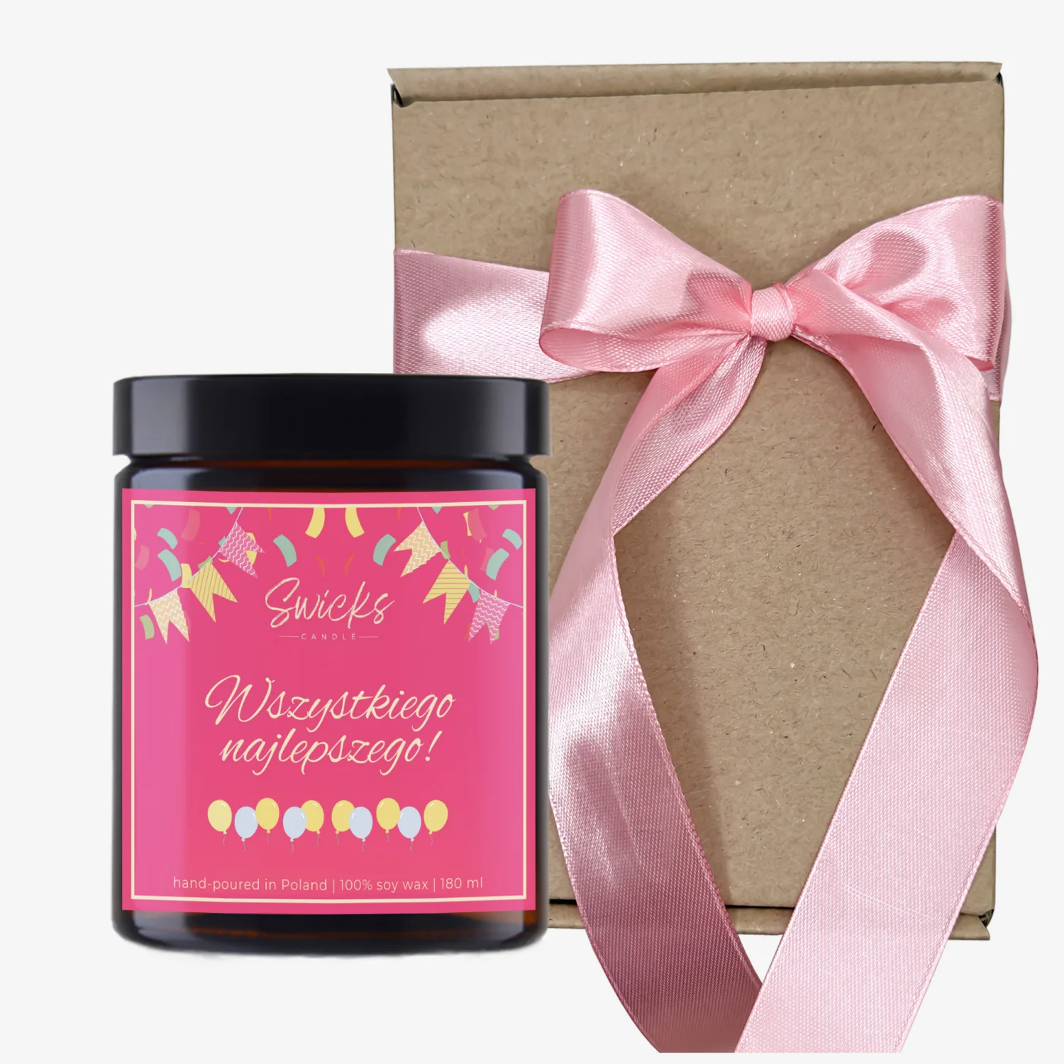 Świeca sojowa WSZYSTKIEGO NAJLEPSZEGO róż 180 ml w pudełku | dowolny zapach
