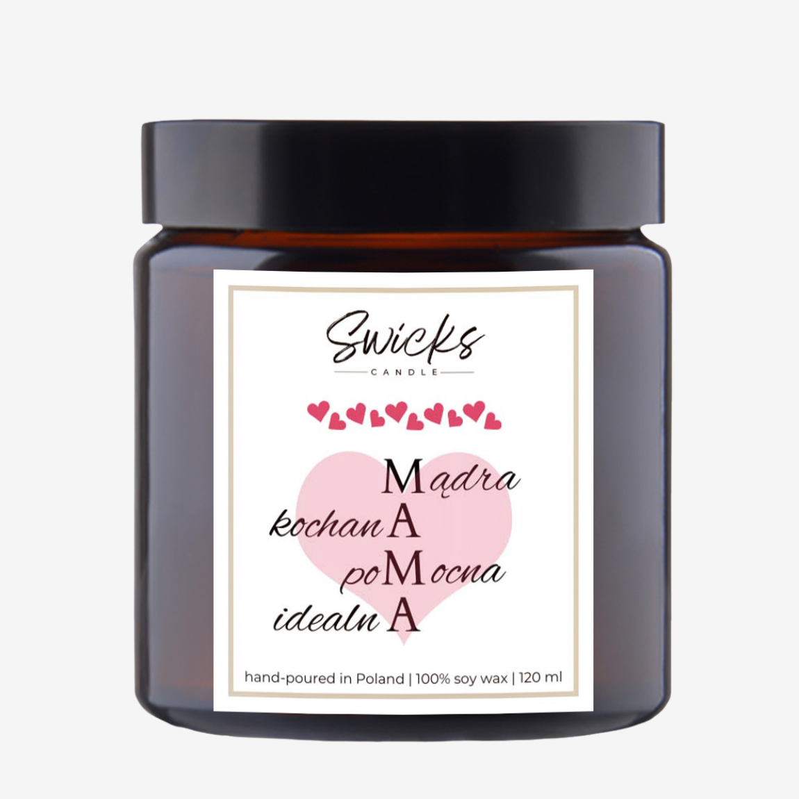 Świeca sojowa z napisem MAMA- mądra, kochana, pomocna, idealna 120 ml