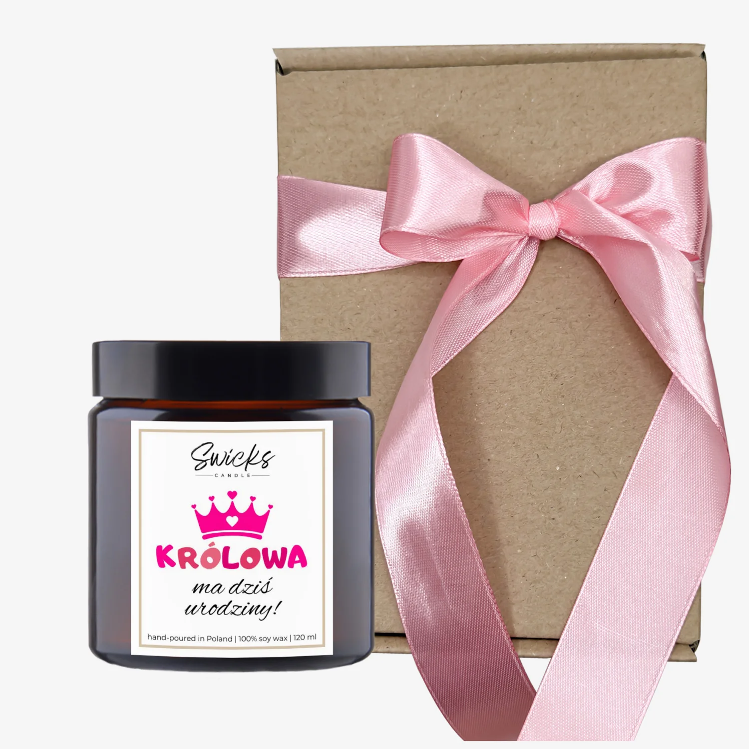 Świeca sojowa z napisem KRÓLOWA MA DZIŚ URODZINY 120 ml w pudełku | dowolny zapach
