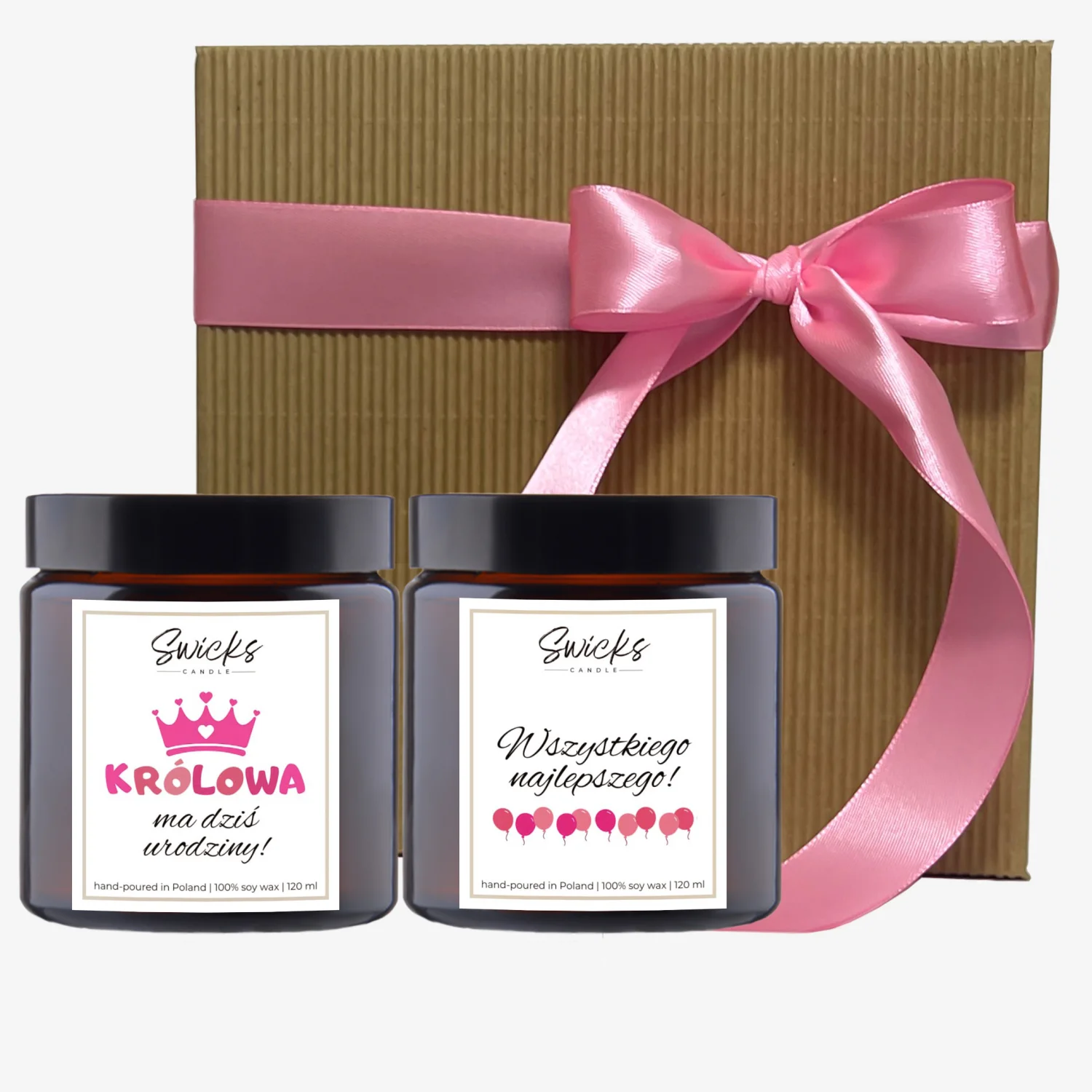 Zestaw świec NA URODZINY z napisem 2x120ml | dowolny zapach | brązowe pudełko