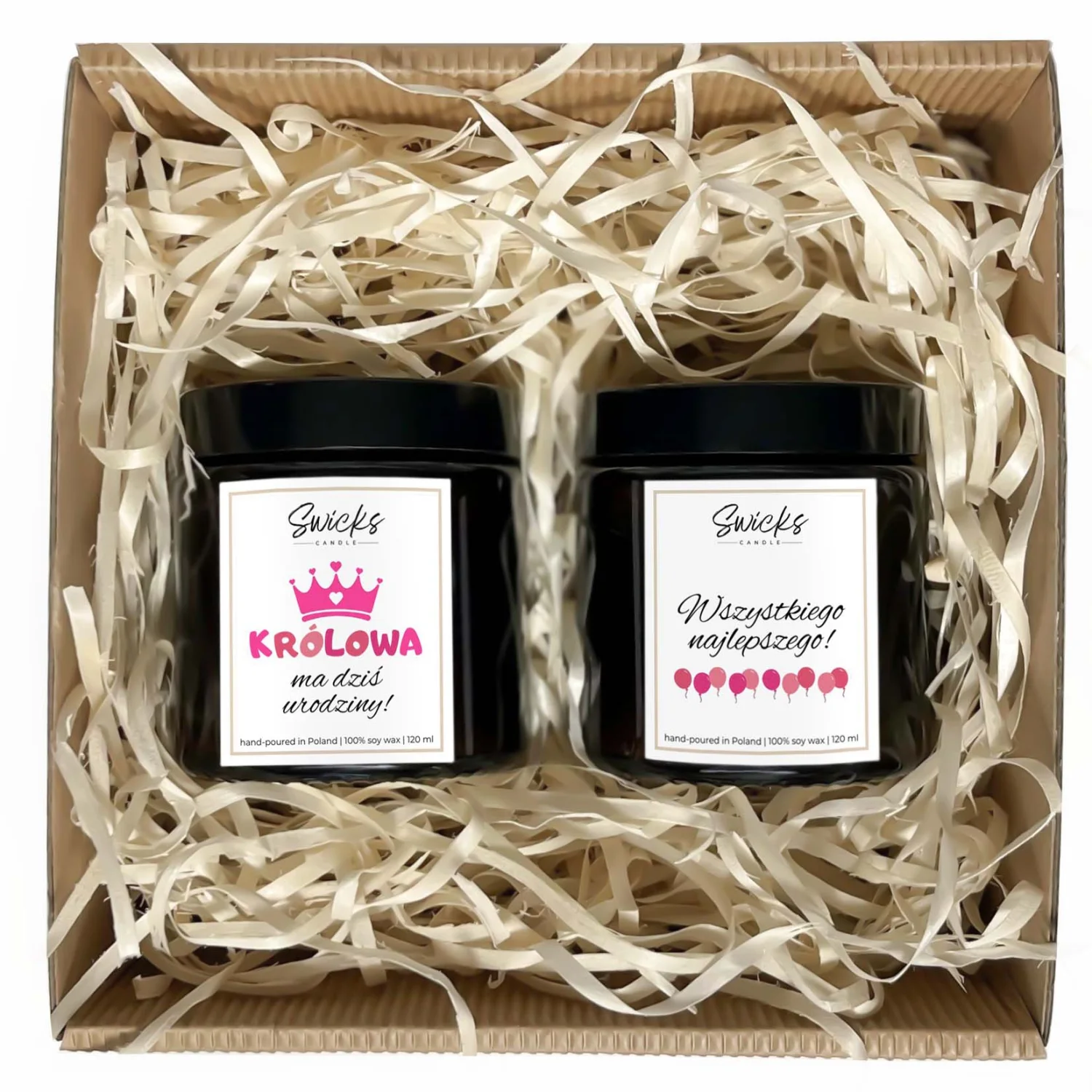 Zestaw świec NA URODZINY z napisem 2x120ml | dowolny zapach | brązowe pudełko