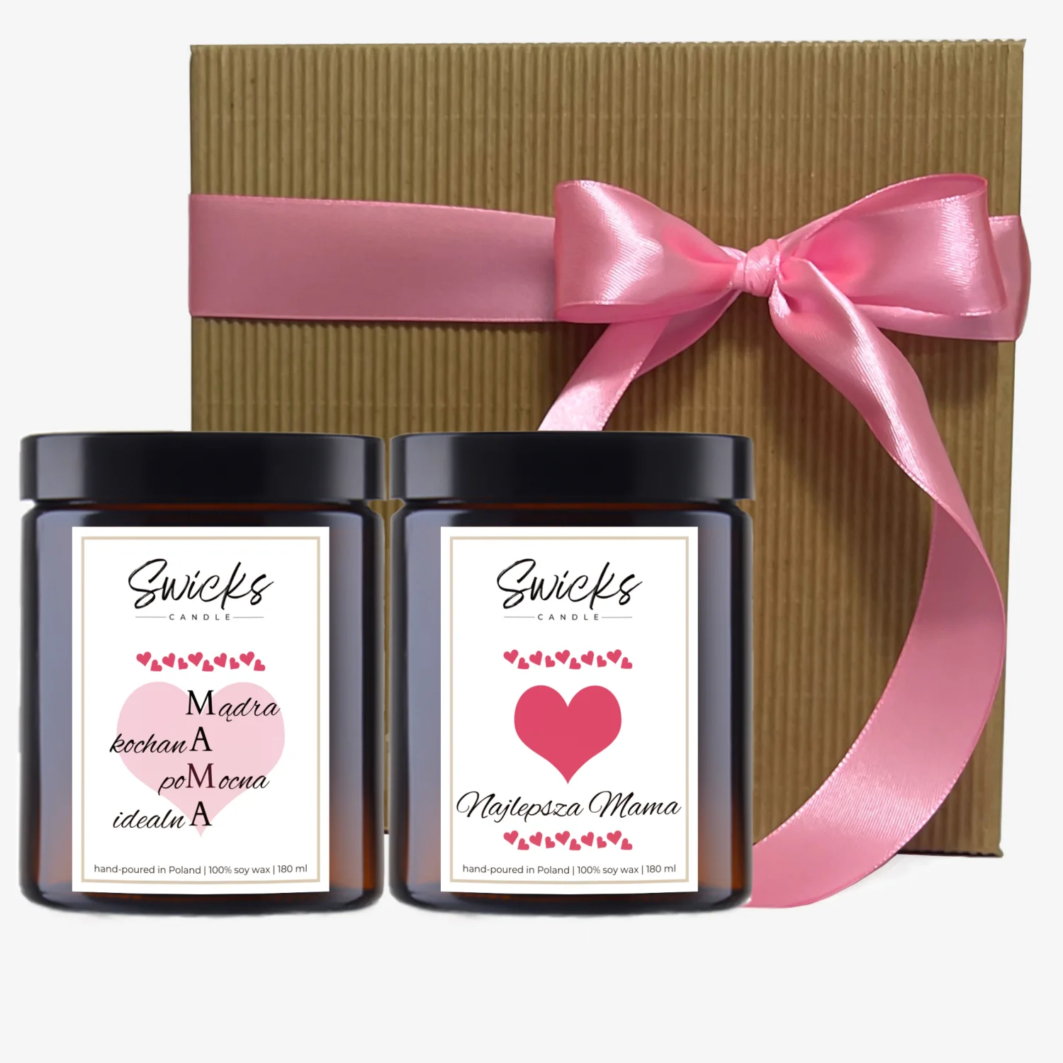 Zestaw świec DLA MAMY 2x180ml | dowolny zapach | brązowe pudełko